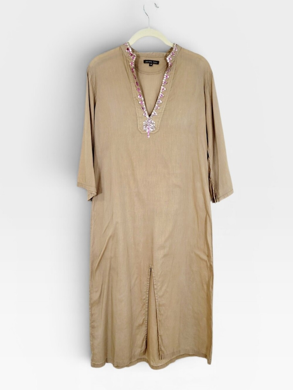 PARADIS BLANC European Cotton Sequin Detail Kaftan Swimsuit Coverup Cover Up M - Picture 2 of 11